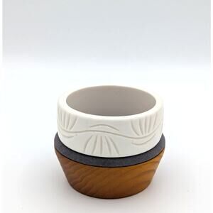 Vintage White Carved Lucite Bangle 1-1/8" Wide Bracelet